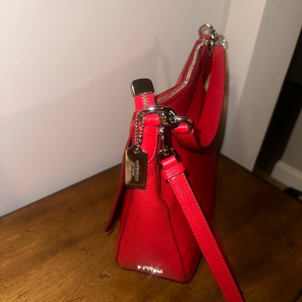 Coach Pebble Leather Turnlock Hobo Crossbody Bag- RED - Picture 16 of 16